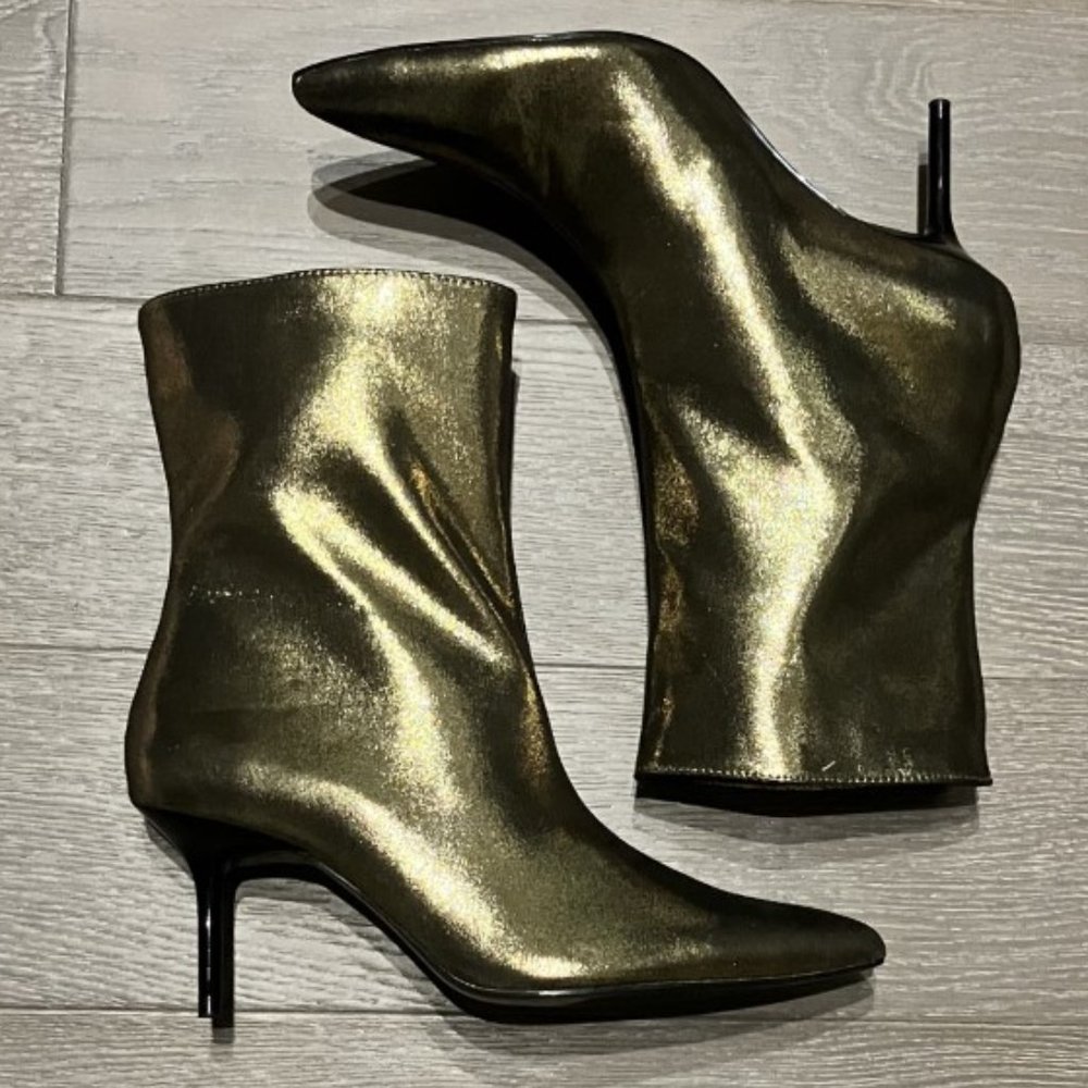 Zara Gold Metallic Thin Heel Ankle Boots - NWT - Picture 7 of 8